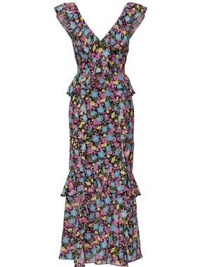 AMUR Evita Floral V-Neck Peplum Tiered Maxi Dress~Size 2~$698